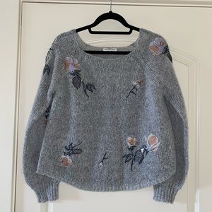 Woven Heart grey sweater with flowers, size small